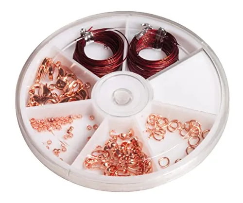 Rayher Starterset Schmuckzubehör, rosé gold, Schmuckherstellung Set, Schmuck Reparatur Set, Schmuck basteln, Starter Kit mit Schmuckdraht, Karabinerverschlüssen, Ringeln, Quetschperlen, 2248516