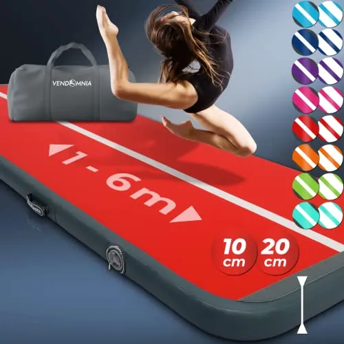 VENDOMNIA Airtrack Matte, 10/20cm hohe aufblasbare Gymnastikmatte in Länge 1/2/3/4/5/6/7/8 m, mit elektrischer Pumpe & Tasche, Tumbling Matte, Turnmatte, Trainingsmatte, Fitnessmatte, Sportmatte,Yoga