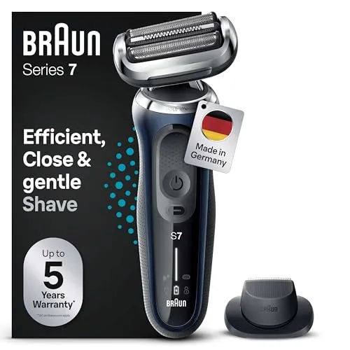 Braun Series 7 Elektrorasierer 360° Flex mit EasyClick - Herrenrasierer mit Nass- & Trockenanwendung, präziser Trimmer und flexibles Scherkopfdesign für eine gründliche, komfortable Rasur.
