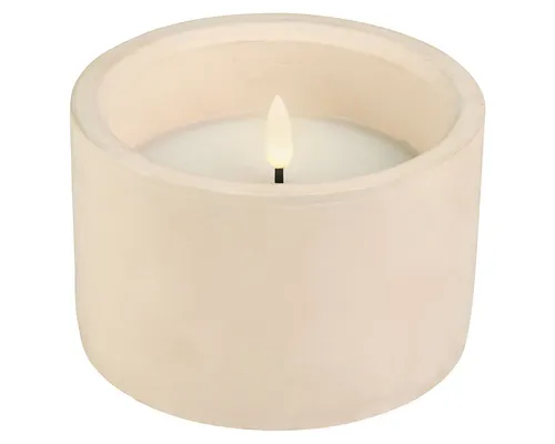 Lumineo LED-Kerze, LED Kerze mit Timer 12x8cm Wachs Beton Weiß / Warmweiß