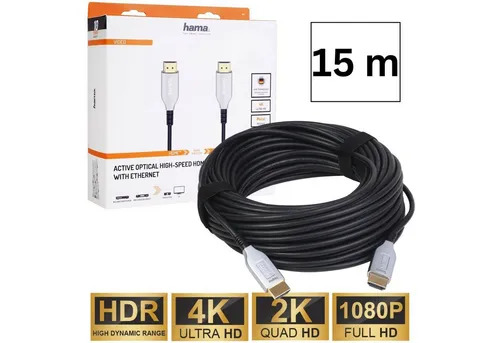 Hama HDMI Kabel High Speed 15m - 4K Ultra-HD für PS5 & Co. - HiFi-Kabel mit 4K Unterstützung, 18 Gbps Übertragungsgeschwindigkeit und Knickschutz für optimale Signalübertragung und Kompatibilität mit allen Geräten.