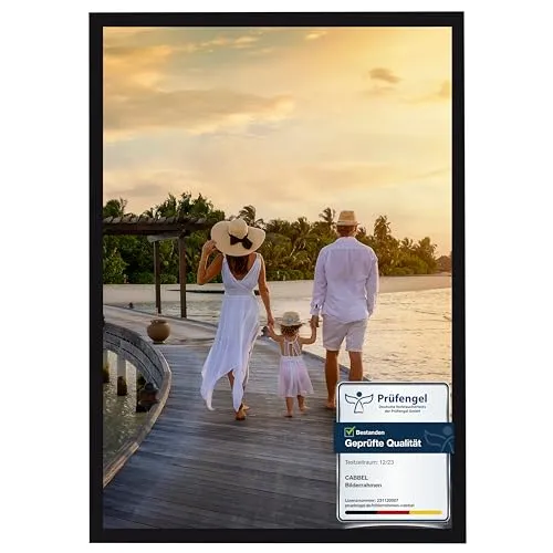CABBEL 1x Bilderrahmen 50x70 cm Schwarz Rahmen 1-Pack | Dokumentenrahmen, Collage, Poster | MDF Holz-Posterrahmen Acrylglas | Picture Frame, Puzzlerahmen, Bilder, Fotorahmen zum Aufhängen