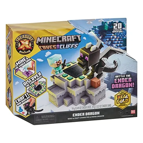 Treasure X Minecraft Caves & Cliffs Enderdrache-Spielset mit Enderdrachen und Minecraft-Spielfigur, 20 Abenteuerlevels und Chance auf Schatz mit echtem Goldüberzug; minen, entdecken, craften