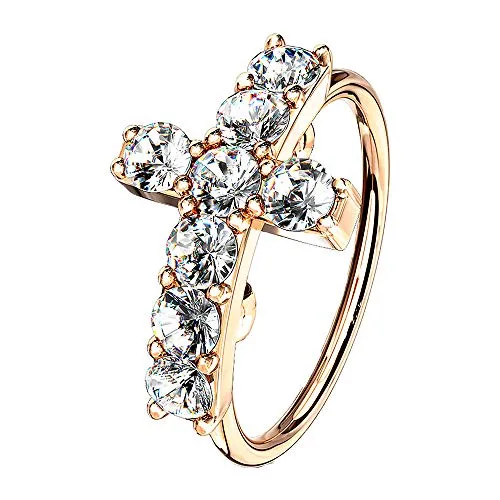 Continuous Ring Piercing Filigrane Creole Kreuz mit Zirkonia Glitzer Kristallen Septum Tragus Helix Nase Lippe Nasenring Ohr Knorpel Rosegold