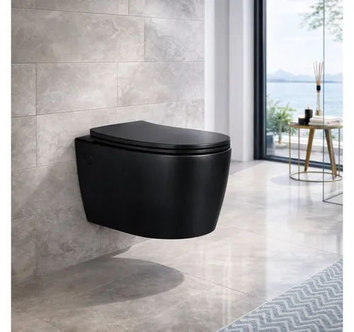 welltime Tiefspül-WC Vigo, wandhängend, Abgang waagerecht, spülrandlose Toilette aus Sanitärkeramik, inkl. WC-Sitz mit Softclose