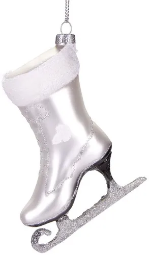 BRUBAKER Christbaumschmuck Handbemalte Weihnachtskugel Weißer Schlittschuh, Weihnachtsanhänger aus Glas, mundgeblasenes Unikat - ca. 10 cm