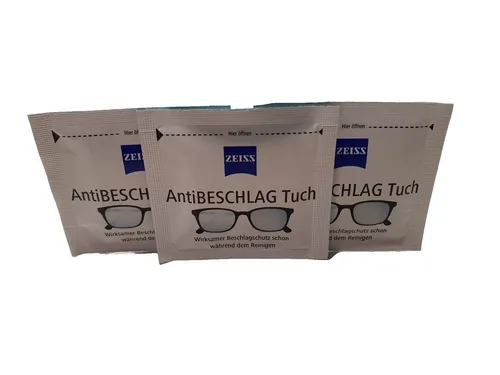 ZEISS Anti-Beschlag Tücher - 3 Stück - Reinigungstücher & -sprays, bieten langanhaltenden Beschlagschutz für klare Sicht und sind ideal für Brillen und Schutzmasken.