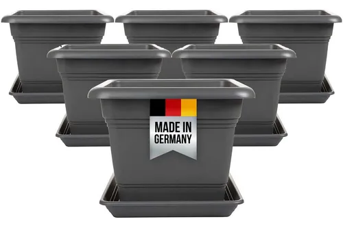 Centi Pflanzkübel Blumentopf mit Untersetzer Anthrazit Outdoor (6er-Set)