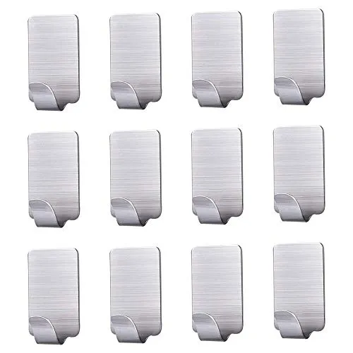 Karrong 12pcs Haken Edelstahl Selbstklebend Handtuchhaken Kleiderhaken Wandhaken Klebehaken Edelstahl Selbstklebend Ohne Bohren Wasserfest, für Decke Bad Küche Badezimmer