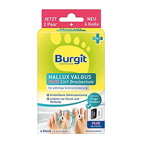 Hallux Valgus Plus 2in1 Druckschutz · Burgit · Für schmerzfreies Laufen · 2 Paar = 4x Gelpolster + 6x Keile