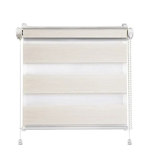 Clever-Kauf-24 Klemmfix Click 3 in 1 Doppelrollo Wood Natur beige Creme | Duorollo auch für Wand- und Deckenmontage | fertig vormontiert für einfache Montage (100x150cm (Stoffbreite 96cm))