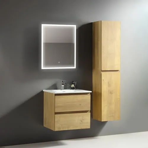 Alpenberger Badmöbel-Set mit LED Spiegel - Komplettes Badmöbel-Set mit einem eleganten Waschbecken-Unterschrank, feuchtigkeitsresistentem MDF und einem beleuchteten Spiegel für optimale Ausleuchtung. Ideal für kleine Bäder mit durchdachtem Stauraum.
