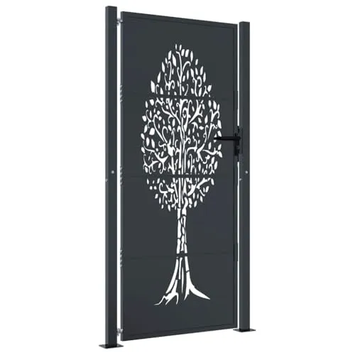 vidaXL Gartentor mit Baum-Design, abschließbar, 105x205 cm - Flügeltore mit robustem Stahl und eleganten lasergeschnittenen Designs bieten Sicherheit und Stil für deinen Garten oder Terrasse.