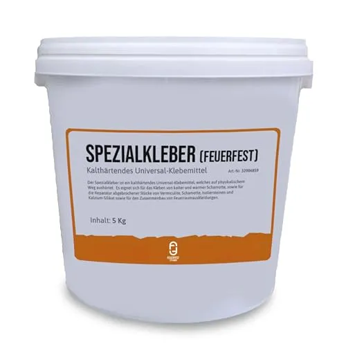 Feuerfest 123 - Feuerfester Kleber [Menge 5 kg] - Für Schamotte, Vermiculite & Silikat - Kleber 1.350 °C hitzebeständig - Reparieren, Kleben, Fixieren - Universal Hochtemperaturkleber alle Materialien