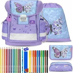 Belmil Schulranzen Set Classy 10-teilig 2025 Mädchen Purple Blue Butterfly