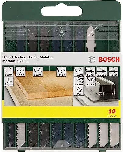 Bosch Home and Garden 2607019461 10-teilige Stichsägeblatt Set (für Holz/Metall/Kunststoff, T-Schaft, Zubehör für Stichsäge)