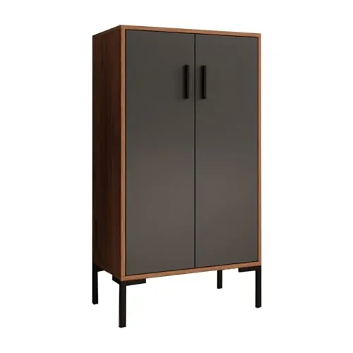 MB Muebles Bonitos | Sideboard Wohnzimmer möbel | Aufbewahrungsschrank | Kleiner Schränk | Breite 60 x Höhe 110,5 x Tiefe 30 cm | Modern | Farbe Walnuss und Grau | Lander L17