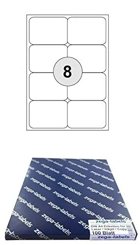 Etiketten 97 x 67,7 mm selbstklebend auf DIN A4 Bögen (2x4 Etiketten) - 100 Blatt Pack - Universell für Laser/Inkjet/Kopierer/Farblaser einsetzbar - 97x67 8-teilig 800