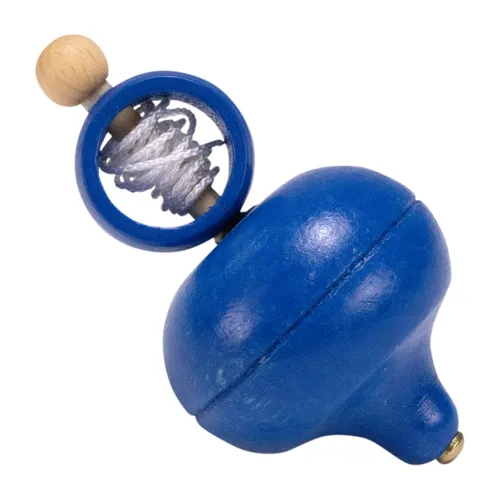 Holzkreisel / Schnurkreisel blau, Höhe 92 mm D 52 mm - 6420-b