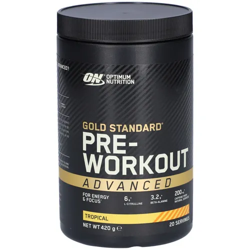 Optimum Nutrition Gold Standard Pre-Workout Advanced Powder - Aminosäure Beta-Alanin, leistungsstarker Energiebooster mit 8x mehr L-Citrullin und 200 mg Koffein für maximale Konzentration und Trainingseffektivität im Tropical-Geschmack.