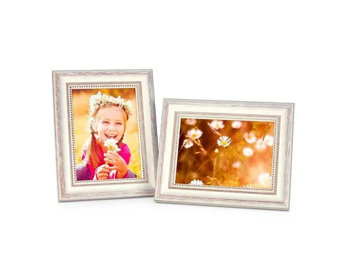 PHOTOLINI Bilderrahmen 2er Set im Shabby-Chic Landhaus-Stil Massivholz