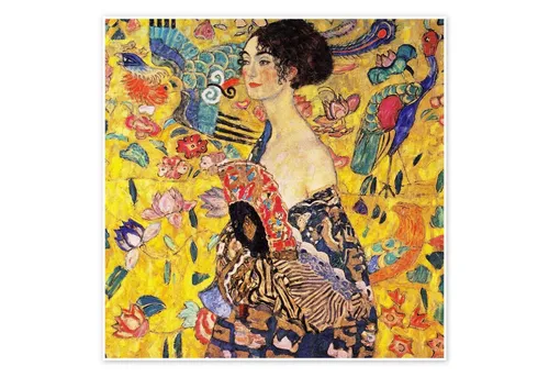 Posterlounge Wandbild Dame mit Fächer, Gustav Klimt, erhältlich als Poster, Leinwandbild, Wandsticker oder Acrylglasbild