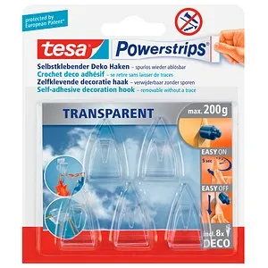 tesa Powerstrips TRANSPARENT Klebehaken für Dekoration