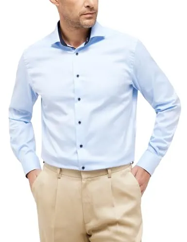 Eterna Herren Langarmhemd Modern Fit Cover Twill - Hellblau - Bügelfreies Herrenhemd ohne Brusttasche, ideal für einen eleganten Look im Büro oder bei besonderen Anlässen.
