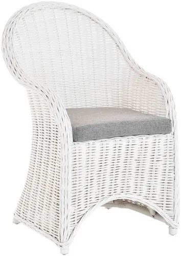 Krines Home Esszimmersessel Rattansessel mit Armlehne - Eleganter Esszimmerstuhl aus handgefertigtem Rattan, ausgestattet mit einem bequemen Kissen. Ideal für ein modernes Ambiente und nachhaltige Wohnkultur.