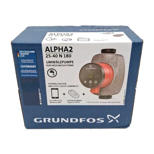 Grundfos Alpha2 Hocheffizienz-Umwälzpumpe 99271969 - Heizungspumpen, energieeffizient mit Edelstahlgehäuse und optimaler Förderleistung für nachhaltige Heizsysteme