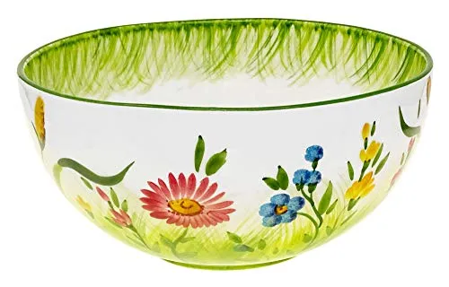 Lashuma Handgemachte Große Salatschale, Pastaschüssel mit Blumenwiesen Muster, Italienische Keramik Schale 27 cm