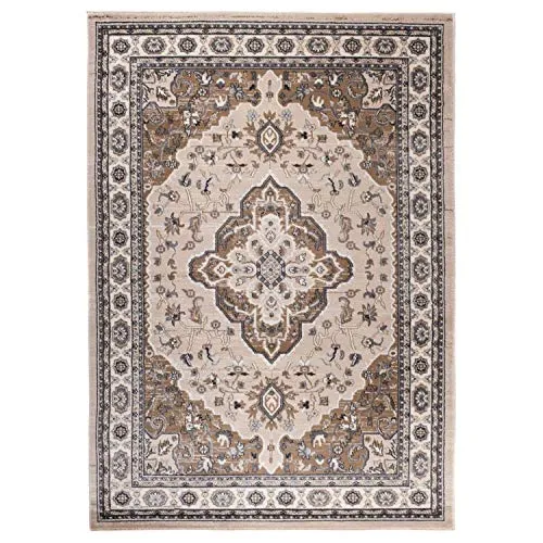 Mazovia AYLA Traditioneller Orientalischer Teppich - 120 x 170 cm - Beige - Hochwertiger Teppich mit dichtem Flor von 10 mm, ideal für jedes Wohnzimmer oder Schlafzimmer. Das zeitlose Design und die präzise Verarbeitung sorgen für Eleganz und Langlebigkeit.
