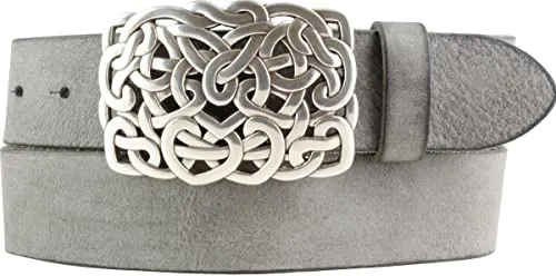 BELTINGER Gürtel mit besonderer Gürtelschnalle aus weichem Vollrindleder 4 cm Used-Look | Druckknopf-Gürtel mit Buckle 40mm | Damen-Gürtel Vintage-Look | Dunkelgrau 100cm