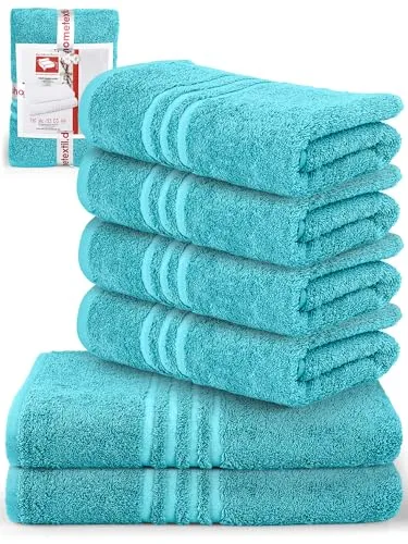 DecoHomeTextil Handtuch-Set 4 Handtücher 50 x 100 cm, 2 Badetücher 70 x 140 cm in Türkis aus 100% Baumwolle, hochwertig, kuschelweich und saugstark