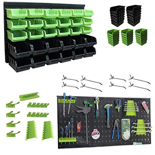 TrutzHolm® Wandregal mit Stapelboxen und Werkzeughalter 52 tlg