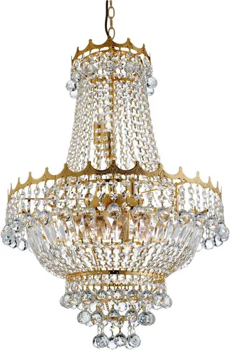 Searchlight Kronleuchter Hängeleuchte Versailles, 9-flammig - Glamouröser goldfarbener Kronleuchter mit 9 Flammen, ideal für stilvolle Wohnräume. Dimmbare Funktion und edles Kristall-Design sorgen für ein elegantes Ambiente.