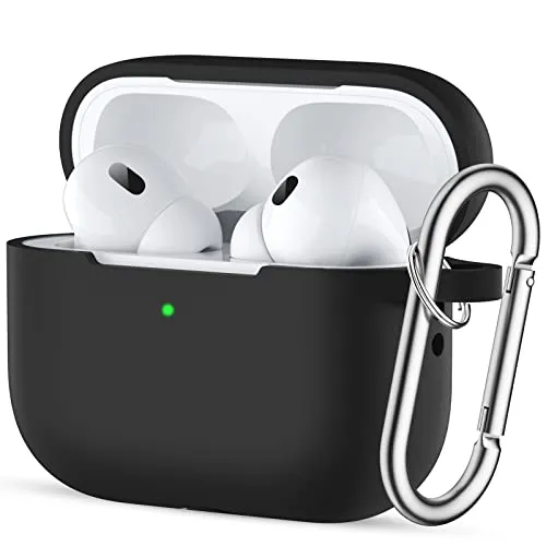 Easuny Hülle für AirPods Pro 2/1 Schutzhülle 2022/2019, Weiches Silikon Stoßfeste Schutzhülle Kompatibel für Apple AirPods Pro 2. Generation Case, mit Karabiner [Front-LED Sichtbar] - Schwarz