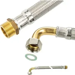 Tecuro - Flexschlauch Panzerschlauch Dn 13 - 1/2 Üwm-bogen 90° X 1/2 Ag X 800 Mm, Dvgw, Ktw-a