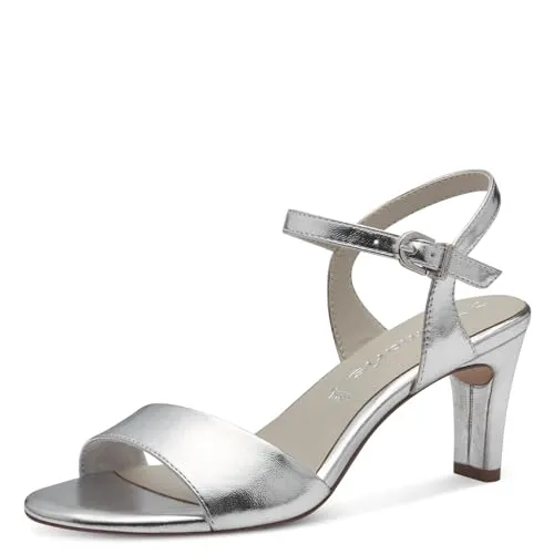 Tamaris Sandalette - Elegante Sandalette aus schimmerndem Kunstleder in Silber, ideal für festliche Anlässe. Der filigrane Trichterabsatz zaubert lange Beine und das Touch it sorgt für optimalen Tragekomfort.