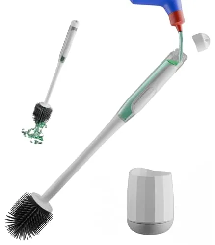 Befüllbare WC-Bürste mit Silikon-Bürstenkopf – selbstreinigend und wandmontierbar - WC-Bürsten & Halter – praktische, selbstreinigende Klobürste mit 60 ml Tank für Reinigungsmittel und einfacher Wandmontage ohne Bohren.