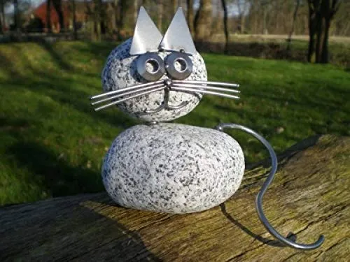 Manufaktur Lichtbogen Edelstahlfigur Katze Gartendekoration aus Edelstahl und Granit