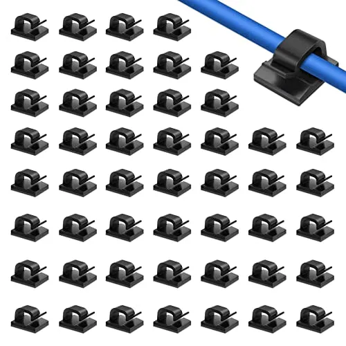 ALBOYI 50 Stück Kabel Clips Schwarz, Selbstklebende Kabelhalter Kabel Organizer für Zuhause, Büro, Auto, Wand & Unter Schreibtisch, Kabelmanagement & Kabelbefestigung