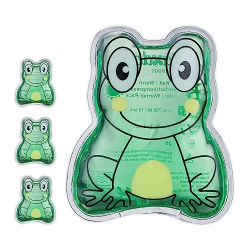 Relaxdays Kühlpads Kinder, 4er Set, Kalt Warm Kompresse, Frosch, H x B: 11 x 9 cm, Kühlkissen Gel, Mini Kühlpack, grün