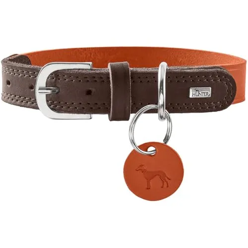 Hunter Lemvig Hunde-Halsband - orange/dunkelbraun - Hochwertiges Hunde-Halsband in orange/dunkelbraun, Größe S (45 cm), verstellbar von 33 bis 39 cm, ideal für Sicherheit und Komfort beim Spaziergang.