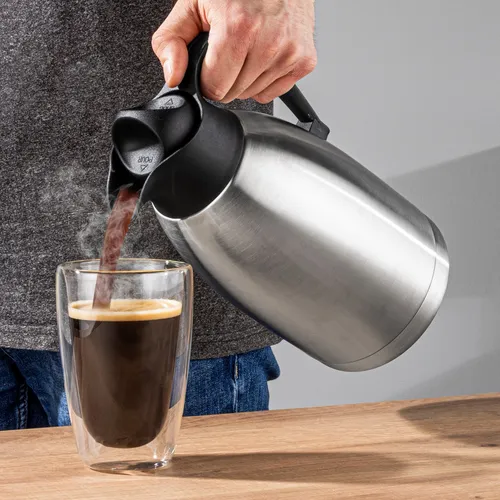 Haushalt International Kaffeekanne Isolierkanne Teekanne 2L Edelstahl Kunststoff 26cm, (Stück, 1-St., Packung), Ø 13,5cm, Doppelwandig, Drehverschluss, 2 Liter