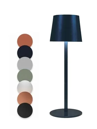 Coen Bakker LED Akku Tischlampe stufenlos dimmbar mit Touch IP44 3 Lichtfarben für Innen & Außen 36,5x11 cm Tischleuchte Glatt Groß, Farbe:Metallic Blau