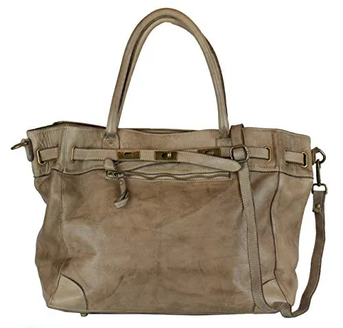 BZNA Schultertasche Mila - Elegante Designer Business Handtasche in Taupe - Schultertaschen, stilvolles Design und praktische Funktionalität für den modernen Alltag.