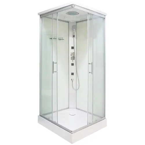 Sanotechnik Komplettduschkabine 90×90×215cm – 4mm ESG-Sicherheitsglas, Schiebetüren, 3 Massagedüsen, Glasablage, verstellbare Handbrause, TC06
