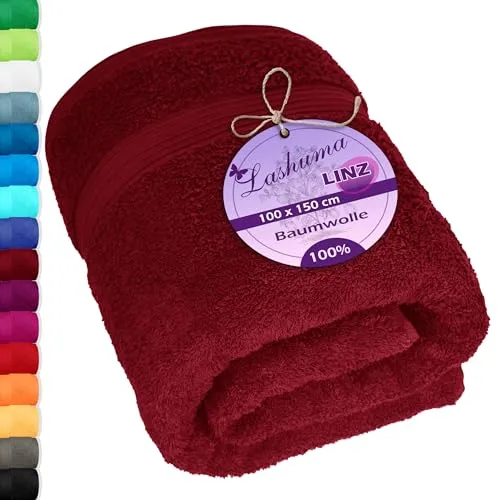 Lashuma Badehandtuch Dame 100x150 cm, Linz XXL Strandtuch, Sauna Badetuch Rot - Rubin