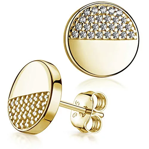 Ohrstecker Gold rund flach - 925er Silber mit Zirkonia für Damen - Elegante runde Ohrstecker aus vergoldetem 925er Silber, mit funkelnden Zirkonia-Steinen. Ideal für jeden Anlass und hautfreundlich dank nickelfreiem Material. Lieferung in hochwertiger Schmuckbox - perfektes Geschenk!